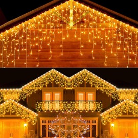Luces de Cascada para Exterior, 5M×0.8M Luces Cortina con 8 Modos de Iluminación, 168 LED Luces Led Cascada Para Interior y Exterior, Navidad, Fiesta, Ventanas, Boda (Luz Cálida)