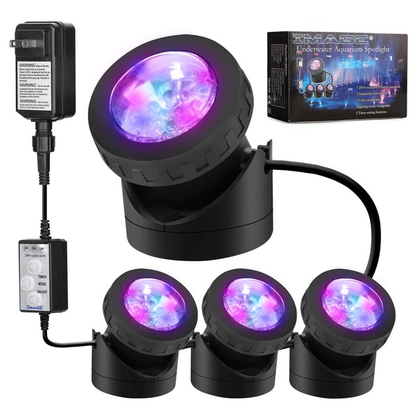 Pond Lights Submersible Lights [Set of 4] with Timer IP68 Underwater Lights Aquarium Spot Light 48LED Landscape Lamp for Swimming Pool Fish Tank Fountain Pond Decoration