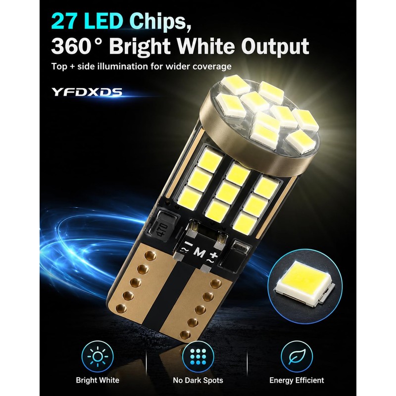 YFDXDS 194 T10 W5W LED Bulbs White, 168 2825 Replacement
