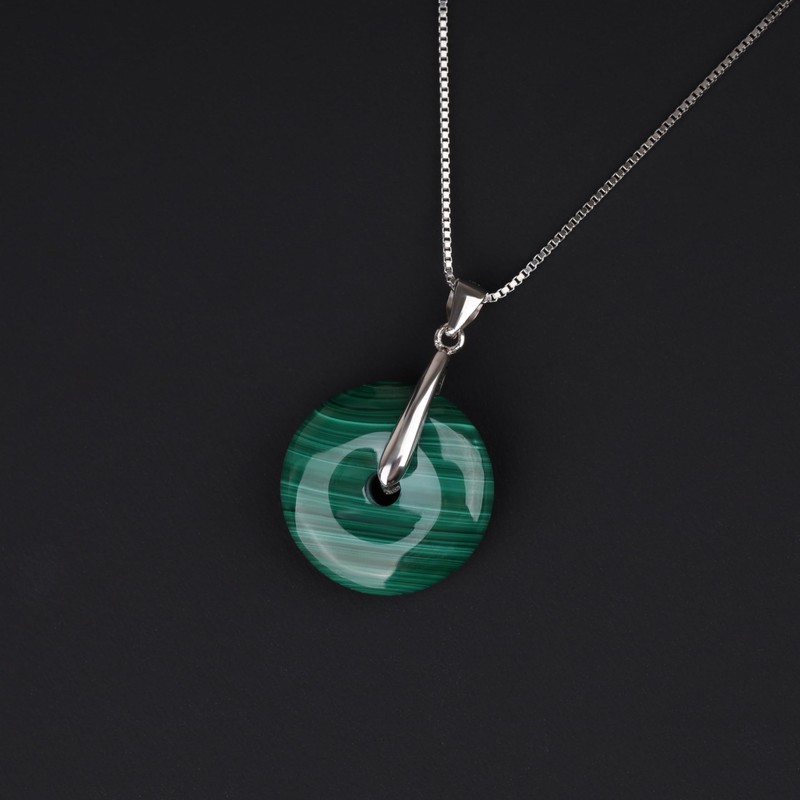 COAI Silver Necklace with Donut Pendant, Malachite, Malachite