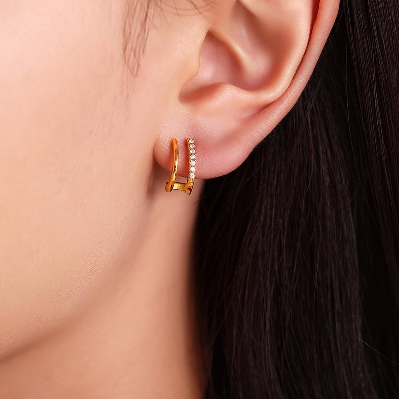 Hypoallergenic Titanium Steel Stud Earrings for Women, 18K Gold Plated