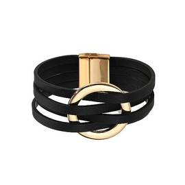 COLORFUL BLING Bohemian Multi Strand Bangle Bracelets Leather Wrap Bracelets Multi-Layer Circle Charm leather Bracelets Friendship Bracelet Cuff Bangle Boho Jewelry-black