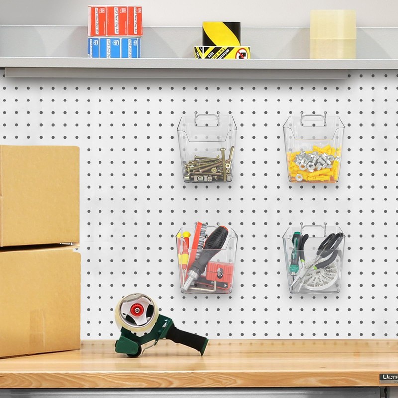 Clear Pegboard Cups with Hooks 4 Pack, 1/8" & 1/4"