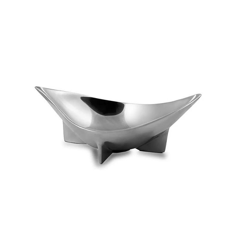 Homeroots 12" Silver Aluminum Oval Centerpiece Bowl