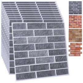 3D Faux Brick Wall Panels Peel and Stick - 10 Pack 11.8"x11.8" Gray Brick Tiles, Textured Wallpaper for Kitchen, Fireplace, Bedroom