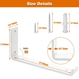 MLOQI Pack of 2 Shelf Brackets, Shelf Brackets, Heavy Duty Metal Shelf Brackets, Heavy Duty Angle Wall Brackets, 0.5 cm Thick Shelf Brackets, Load Capacity 50 kg (White, 30 cm)