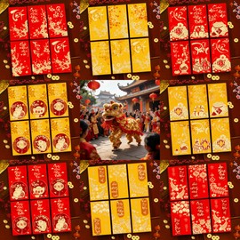 LOONELO Vietnamese New Year Red Envelopes, 48pcs Asian Spring Festival Lucky Money Red Packets, 2026 Year of the Horse Red Envelopes for Vietnam Lunar New Year Decorations/Phong Bì Màu Đỏ Năm Mới