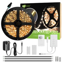 RAYZEEK Wireless Motion Senosr Under Cabinet Lights,19.7FT LED Strip Lights with UL Listed Adapter,RF Wireless Motion Sensor Control Dimmer,Timing(Warm White)