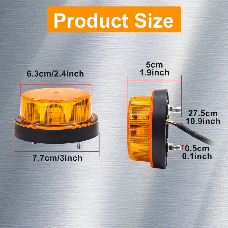 Round Emergency Strobe Lights,12-24V Rotating Beacon Light Emergency Warning Lights