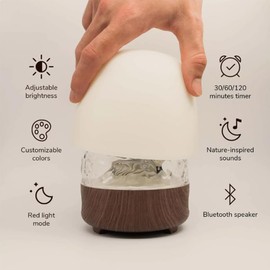 Thryonaxus Lunie Light - Night Light & Bluetooth Noise Machine with Ocean Wave Projector, Speaker, Lampshade & Remote - 4 White Noise, 16-Color Touch Dimming for Sleep & Relaxation (Walnut)