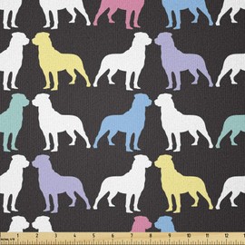 Lunarable Rottweiler Fabric by The Yard, Colorful Silhouette of Dogs Pet Lovers Abstract Pop Art Style Graphic, Stretch Knit Fabric for Clothing Sewing and Arts Crafts, 2 Yards, Blue Black