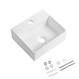 KARAMAG Small Vessel Sink 13"x11" Wall Mount Bathroom Sink Rectangular White Porcelain Ceramic Mini Floating Sink Tiny Bathroom Sink Wall Mounted RV Sink