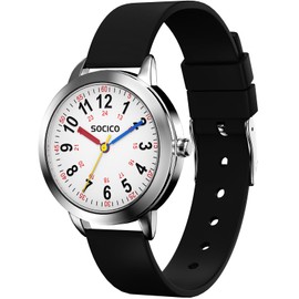 SOCICO Learning Watch Children's Watch, 3ATM/30M Waterproof Children's Watch for Boys Girls, Children's Watch Analogue Time Learning Thanksgiving Christmas Day Gift, black, Modern