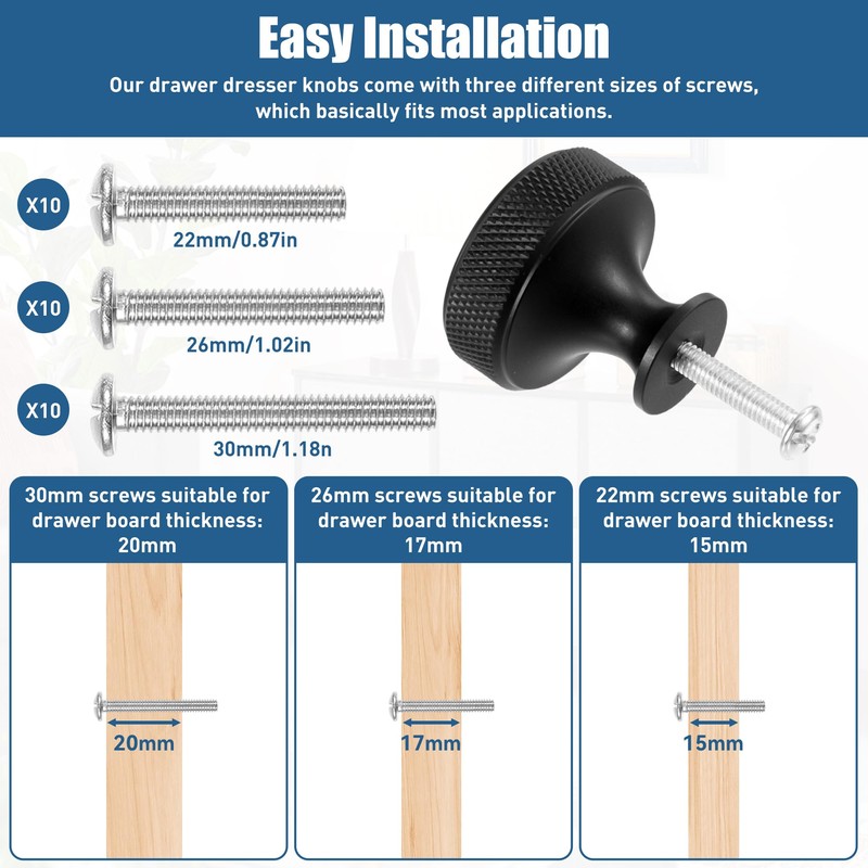 WUISOLQP 10 Pack Black Cabinet Knobs Drawer Cupboard Kitchen Knobs