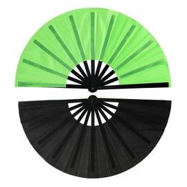 13 Inch Large Folding Hand Fan-Clacking Fans for Line Dancing,Rave Popping Fans for Women Foldable,Boots on The Ground Fan,Portable for Outdoor,Party,Decoration(Green+Black,2 Packs)