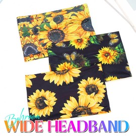 Gortin Boho Headbands Sunflower Wide Turban Head Wraps Stretch Head Scarf Hair Accessproes for Women Pack of 3