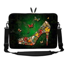 Meffort Inc 17 17.3 inch Neoprene Laptop Sleeve Bag Carrying Case with Hidden Handle and Adjustable Shoulder Strap - Green Butterfly Heel