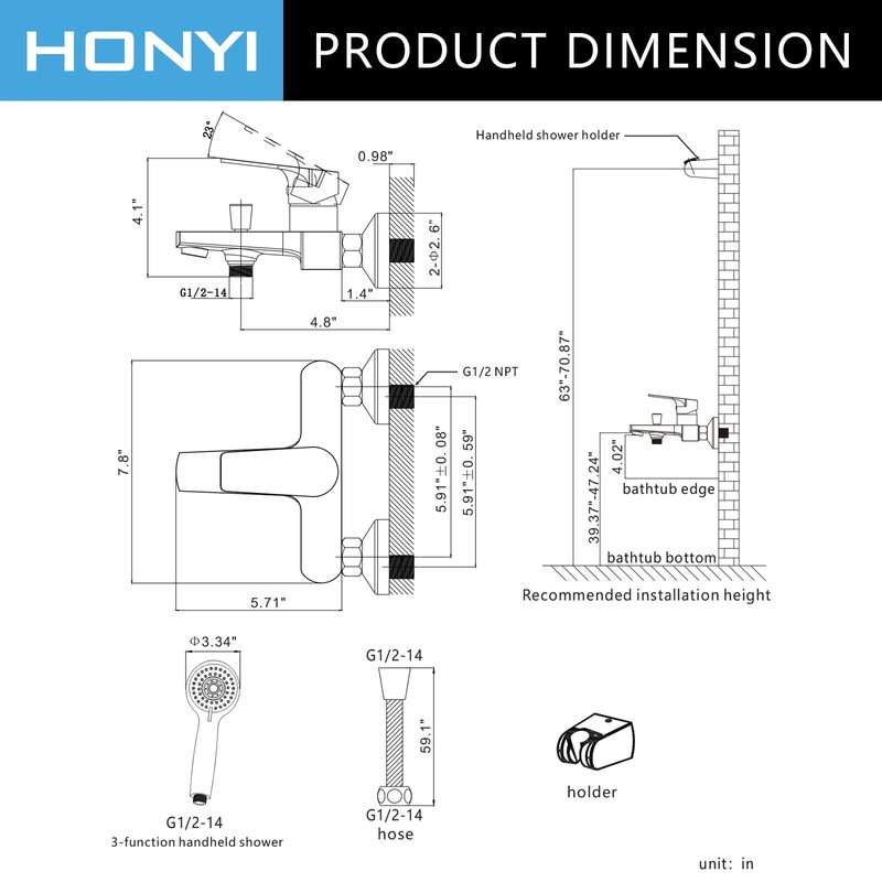 HONYI Bathtub Faucet with Sprayer, Tub Spout with Diverter Bathroom