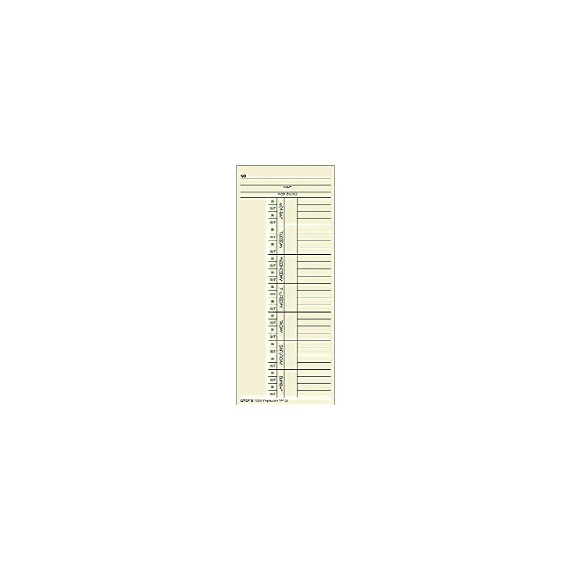TOPS 1260 Time Card for Cincinnati, Named Days, Two-Sided, 3
