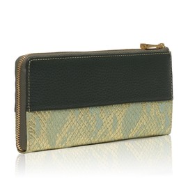 Elegrow 72771 REA Wallet Long Wallet, Women's, Compact, Genuine Leather, Italian Leather, Lightweight, Small, Thin, Python Pattern, Cowhide Leather, Glossy, Gold, green