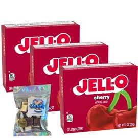 Instant Gelatin Dessert Mix - 3 oz Boxes (Pack of 3) - With Candy Freezer Freeze Dried Ice Cream Bites (Cherry) - Candy