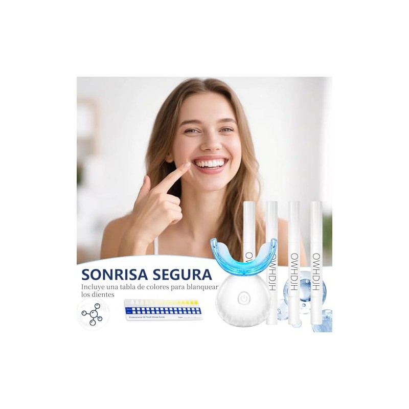 Kit Blanqueamiento Dental Cluye Bolígrafos Blanqueadores Luz Led Tabla Colores