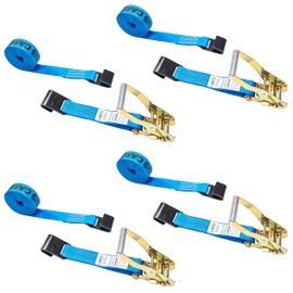 US Cargo Control Flat Hook Ratchet Strap 2 Inch x 18 Foot (4-Pack), 10,000 LBS Break Strength, Heavy Duty Straps with Hooks, 2 Inch Blue Tie Downs for Flatbed Trailer or Truck, Wide Handle Ratchet
