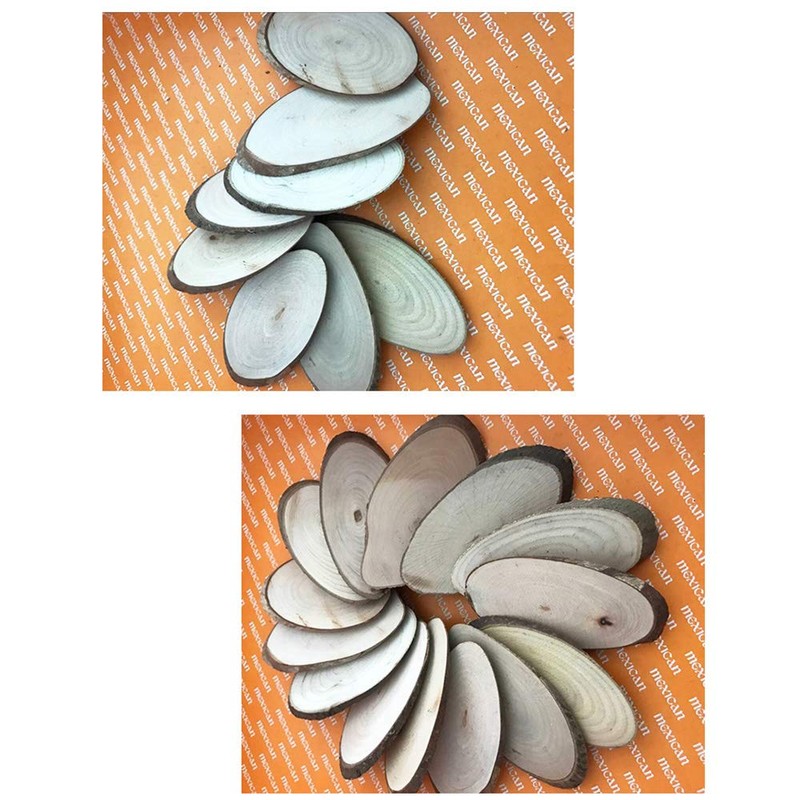 POFET 10pcs Natural Wood Slices, Oval, 8-9cm, Rustic Tree Bark