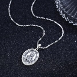DOTBJ St Nicholas Medal Necklace, 925 Sterling Silver Saint Nicholas Pendant with Stainless Steel Chain 22"+2"