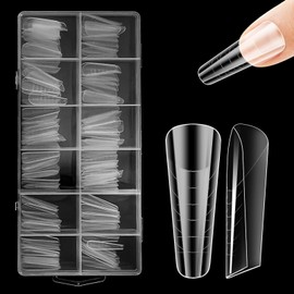 120 Pieces Artificial Nail Tips, 12 Sizes Fake Nail Tips with Scale, Extra Long Clear Nail Tips, Half Cover, French Fake Artificial Nails, Fingernails Set with Glue for Nail Art DIY