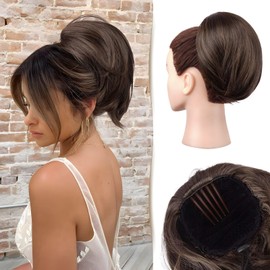 Sidaila Drawstring ponytail with Comb 10 Inch Hair Buns Hair Piece Short Ponytail Extension Scrunchie Hair Extensions Fake Ponytails Updo Hair Pieces for Women - Dark Brown & Light Auburn Mixed
