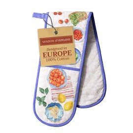 Maison d' Hermine Double Oven Mitts 100% Cotton 7"x35" Double Oven Mitt Heat Resistant BBQ Cooking Gloves with Loop, Baking, Grilling, Home, Kitchen, Handling Hot Pans Spring Summer (Gourmand)