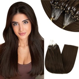 RUNATURE Micro Hair Extensions Real Hair Dark Brown Micro Loop Human Hair Extensions Micro Rings Extensions Cold Fusion Hair Extensions Brown 18 Inch 50g