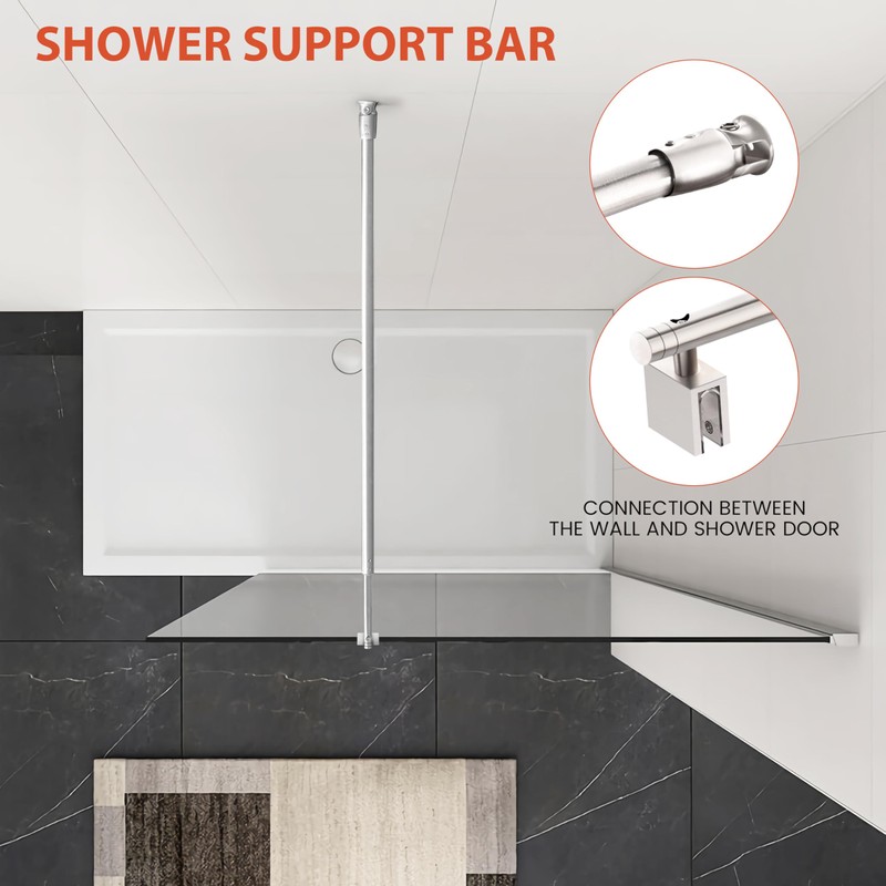 Shower Door Support Bar, Fix Frameless Shower Door Panel for