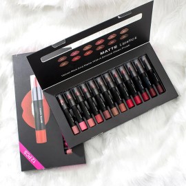 Juego De Lápiz Labial Mate 12 Colores, Resistente Al Agua