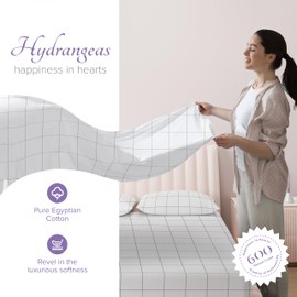 Carressa Linen Luxury Egyptian Cotton King Printed Sheet Set - 600 Thread Count Extra Long Staple 4 PC Set, Window Pane King Printed Sheets, Soft, Cooling Sateen Weave Sheets Upto 18 in Deep Pocket