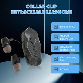 Jectse Retractable Headphones, HiFi Stereo Sound Collar Clip, Wireless Headphones, Fully Automatic Dual Ear Business Lavalier Headphones for Outdoor Workout Fitness Sports