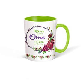 Trötsch Tasse Kranz Oma weiß grün: Kaffeetasse Teetasse Geschenkidee Geschenk (Keramiktasse / Blumenkranz)