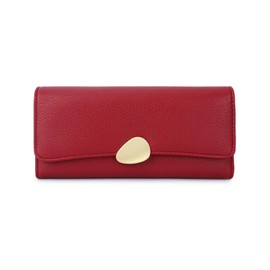 Cartera Mujer de Cuero PU con Bloqueo RFID, Monedero Mujer de Gran Capacidad para la Muñeca Clip, Billetera de Dama con Bolsillo con Cremallera (Rojo)
