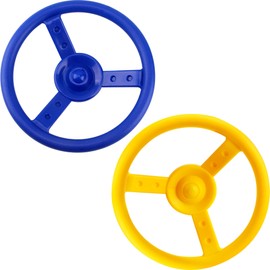 Haconba 2 Pack Steering Wheel Playset Plastic Pirate Ships Wheel with Mounting Tools for Kids Playground Outdoor Gym (Blue, Yellow)