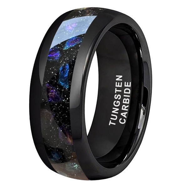 TUTISS 8mm Black Tungsten Rings for Men Women Outer Space