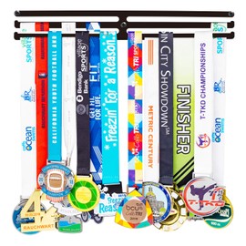 Miayork Medal Holder Display Hanger Rack Medals-Black Medal Holder Wall Mount Easy to Install Race Runner Medal Frame 3 Lines Perfect Medal Holder