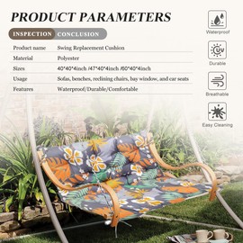 Outdoor/Indoor Swing Replacement Cushion,2 or 3 Seats Bench Cushions with Backrest, Thicken 4" Recliner Seat Pad for Garden/Patio, Waterproof Premium Tufted Cushion with Ties(Flower Leave-47x40x4in)