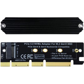 Bejavr PCIe 5.0 M.2 NVMe Adapter Expansion Card for NVMe Gen5 SSD, Backward Compatible with PCIe 4.0/3.0/2.0/Gen4/Gen3, Fits in 1U Server.