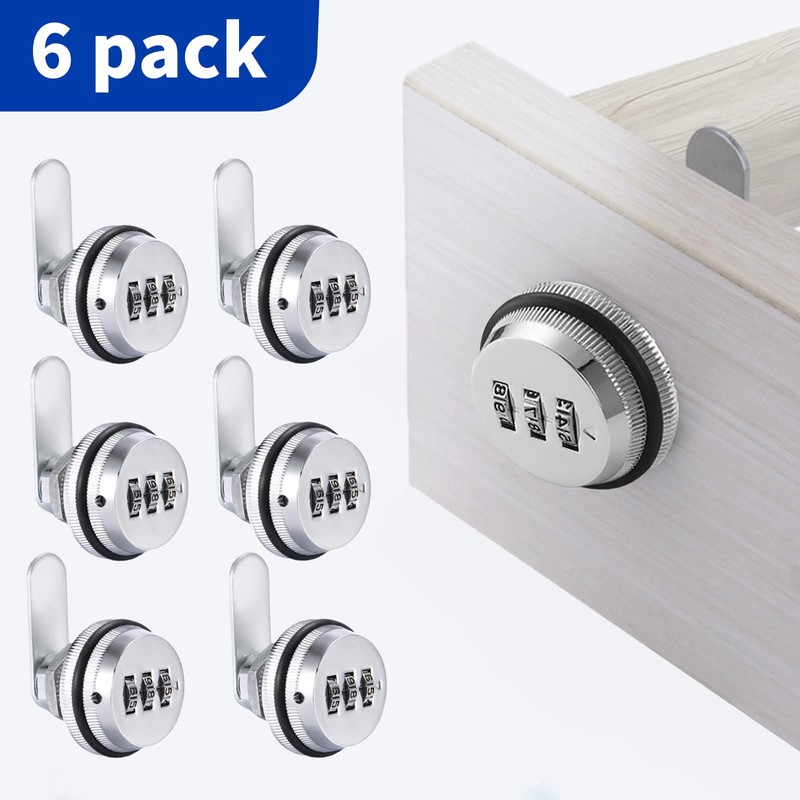 6 Pieces Security Combination Cam Lock Silver Coded Cabinet Lock