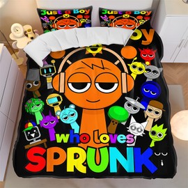 NlsqUK Sprunki Kids Single Duvet Cover Set with 2 Pillowcase, 135 x 200 CM Sprunki Merch Duvet Cover 3D Printed Lightweight Soft, Cartoon Cover for Dormitory Bedroom Home, Warm Gifts for Game Fans