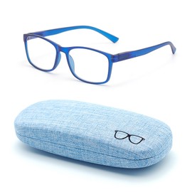 Autojouls Nearsighted Glasses Distance Blue Light Blocking Spring Hinge Glasses and Case Not Reading Glasses, Matte Blue Frame -2.5 x