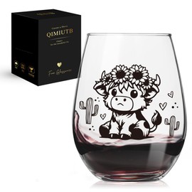 QIMIUTB Highland Cow Wine Glasses Gifts for Women Cow Lovers, Birthday, Christmas Gifts for Women, Cow Lover Gifts, Cute Cow Stuff -145