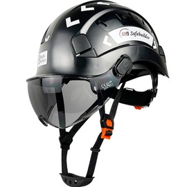 SAFEBUILDER Safety Helmet Hard Hat with Visor Adjustable Lightweight Vented ABS Work Helmet ANSI Z89.1 Approved Ideal for Industrial & Construction (Black Hat with Tinted Visor)