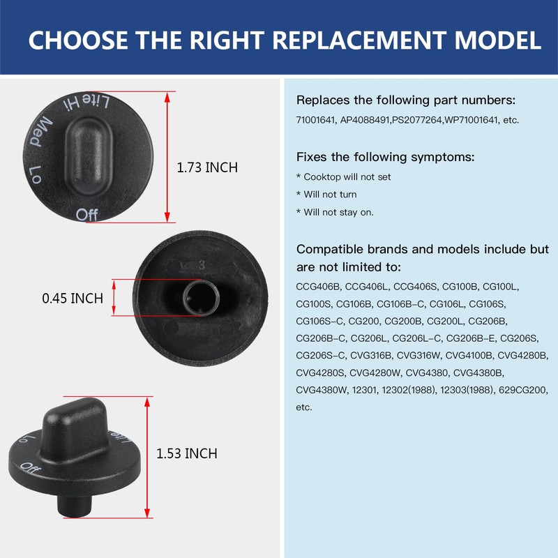 Reyhoar 4 Pcs 71001641 Cooktop Burner Knob, Range Burner Control